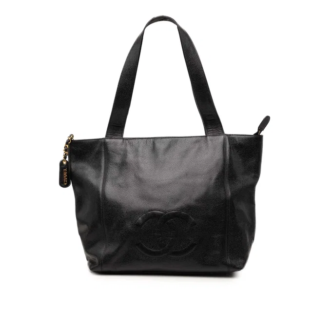 Black Chanel CC Caviar Tote in Black Caviar leather from Designer Revival