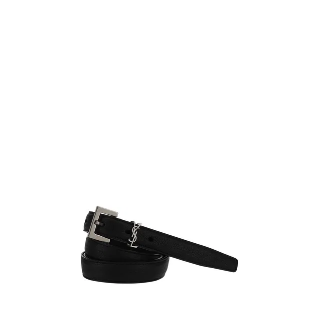 Saint Laurent Black Lamb Ovis Aries Thin Belt in Black Leather from HEWI