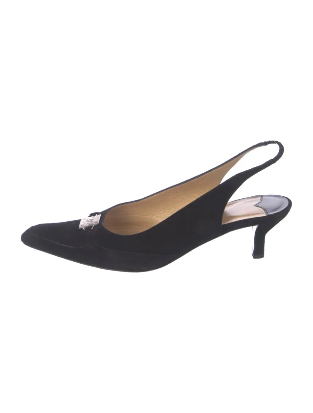 Chanel Vintage Late 1990's - Early 2000's Slingback Pumps in black Suede from The RealReal