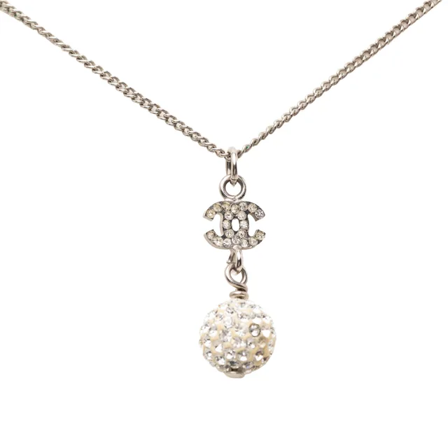 Silver Chanel CC Brass Strass Ball Pendant Necklace in Silver from Designer Revival, photo 2 of 2