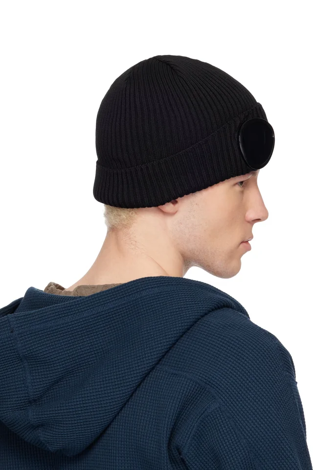 C.P. Company Black Cotton Goggle Beanie, photo 3 of 3 from SSENSE