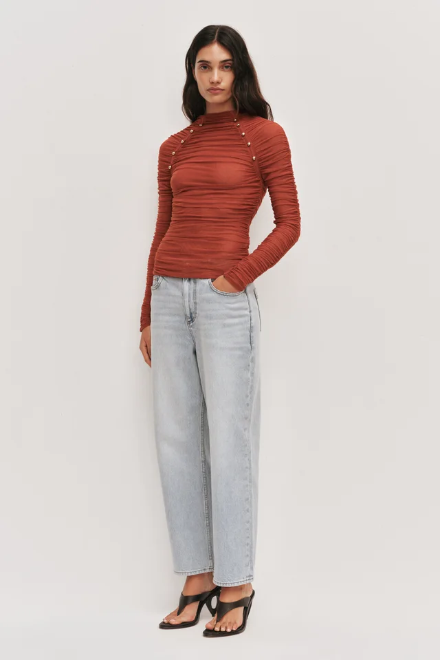 AJE Carline Gathered Mesh Top in Orange from Aje, photo 1 of 1