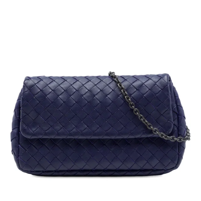 Purple Bottega Veneta Mini Nappa Intrecciato Expandable Chain Flap Crossbody in Purple Nappa leather from Designer Revival