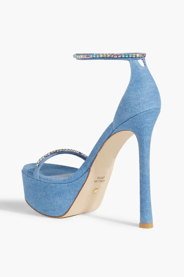 Stuart Weitzman Crystal-embellished denim platform sandals, photo 3 of 4 from THE OUTNET