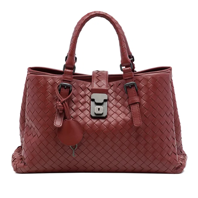 Red Bottega Veneta Small Nappa Intrecciato Roma Satchel in Red Nappa leather from Designer Revival