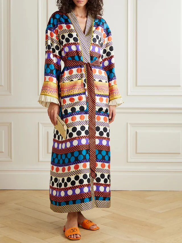 VALENTINO GARAVANI Belted ruffled printed silk-twill robe, photo 2 of 2 from NET-A-PORTER (Canada)