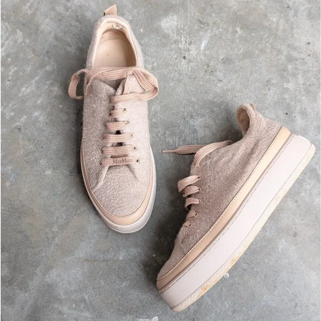 Max Mara Tunny Beige Textile/Leather Platform Sneakers, Size Eu37.5/Us7.5 in pink|neutral|brown Leather from Poshmark