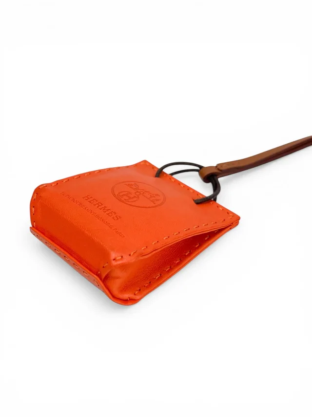 Hermès Feu Milo Lambskin Shopping Bag Charm W/ Box in Orange Lambskin from Season 2 Consign, photo 1 of 1