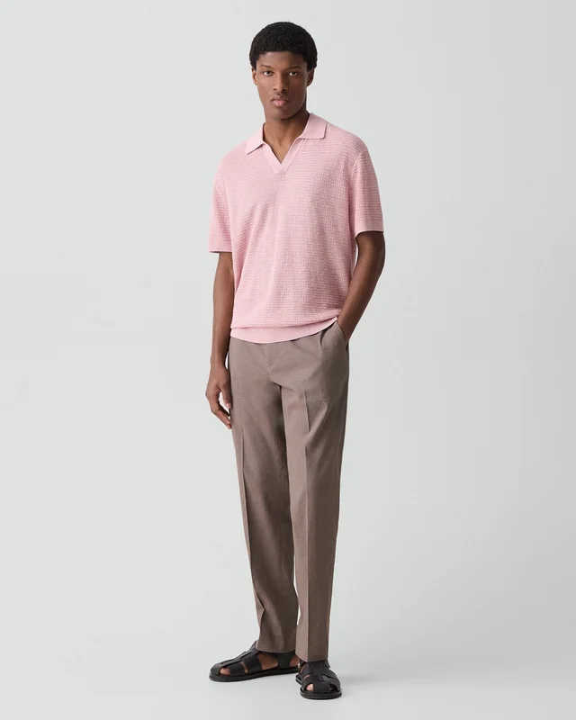 Theory Brenan Polo Shirt in Pacific Linen in CHALK PINK 65% Linen, 23% Cotton, 12% Polyester; Exclusive Of Elastic, photo 5 of 14 from Theory