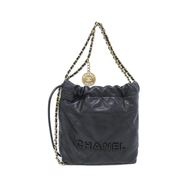 CHANEL 22 Line Mini AS3980 Bag in BLACK / MAT GOLD metal fittings caviar skin (grained calf) from KOMEHYO