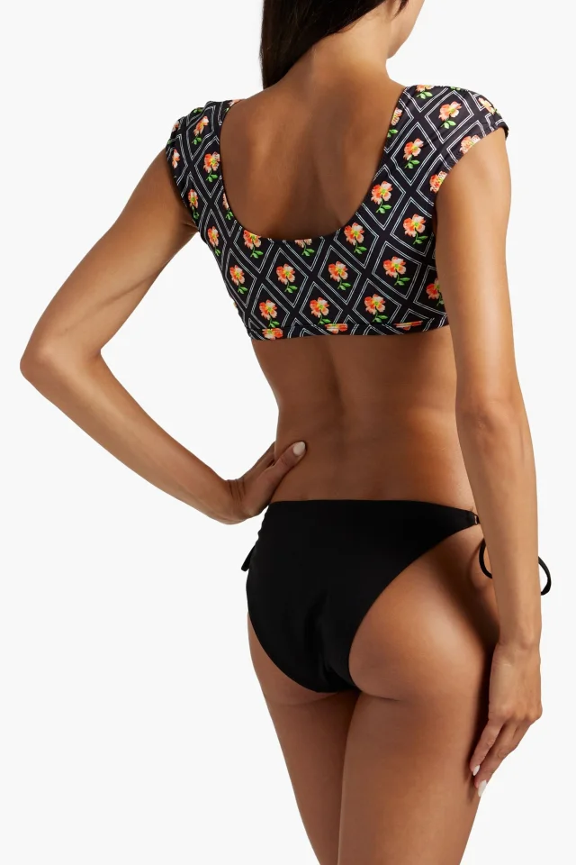 Caroline Constas Floral Print Stretch-Polyester Bikini Top in Black, photo 3 of 4 from THE OUTNET
