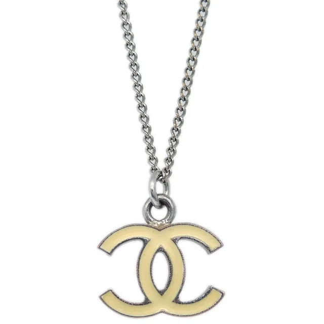 Chanel Chain Necklace Silver White 06V in White from AMORE Vintage Tokyo