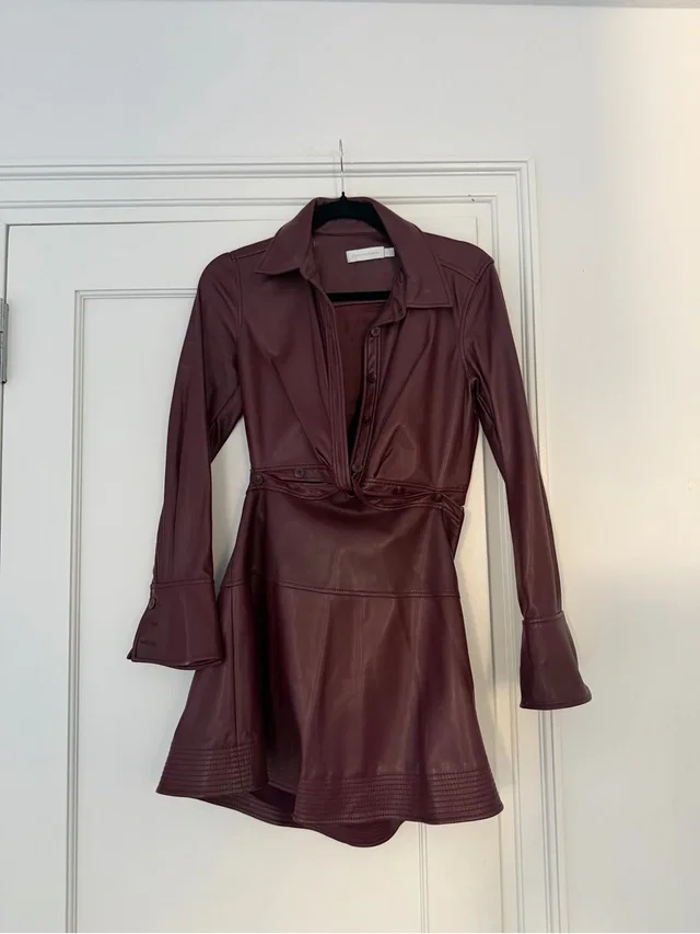 SIMKHAI Burgundy Faux-Leather Mini Dress in red Leather from Poshmark