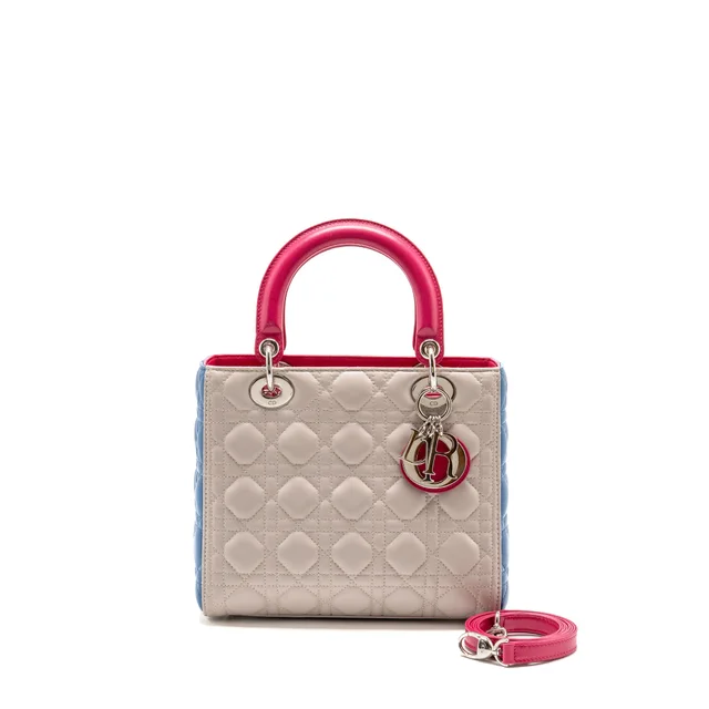 Medium Lady Dior Lambskin Light Grey / Multicolour SHW in Grey Lambskin from EMIER