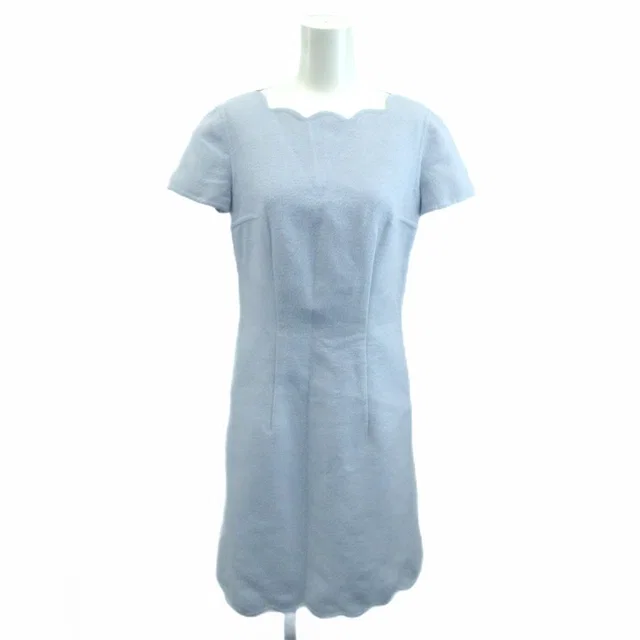 Dior Dress Angora Blend 36 Blue Light Scallop Neck Short Sleeve Midi Length YU in Blue Wool from The Reluxe