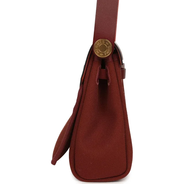 Hermès Herbag Zip 20 Mini Rouge H Toile Militaire Canvas and Vache Hunter Gold Hardware in Burgundy Canvas from Madison Avenue Couture, photo 3 of 10