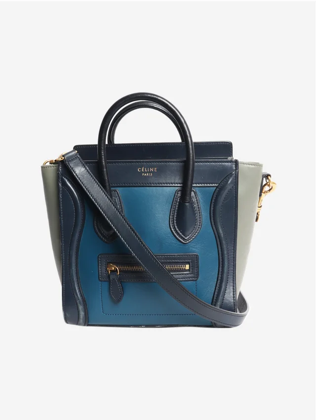 Celine Blue tri-colour Nano Luggage tote in Blue Leather from Sign of the Times