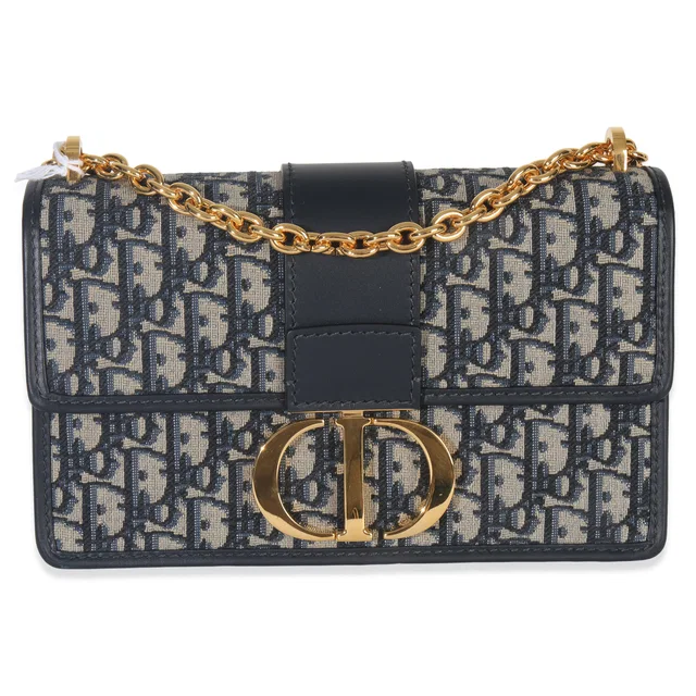 Dior Blue Oblique 30 Montaigne Chain Bag Canvas Handbag in Blue Canvas from HEWI
