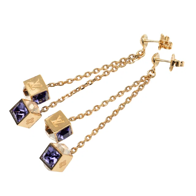 Gold Louis Vuitton Gold Plated Strass Gamble Drop Push Back Earrings in Gold from Designer Revival