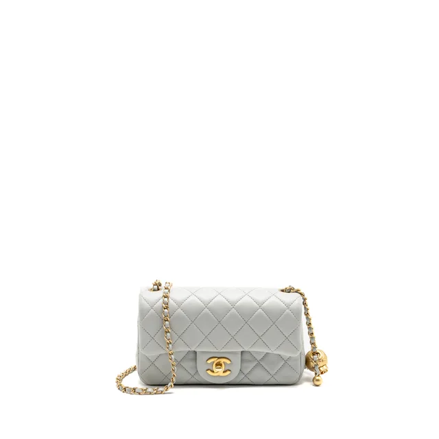 Chanel pearl crush mini rectangular flap bag lambskin grey GHW (microchip) in Grey Lambskin from EMIER