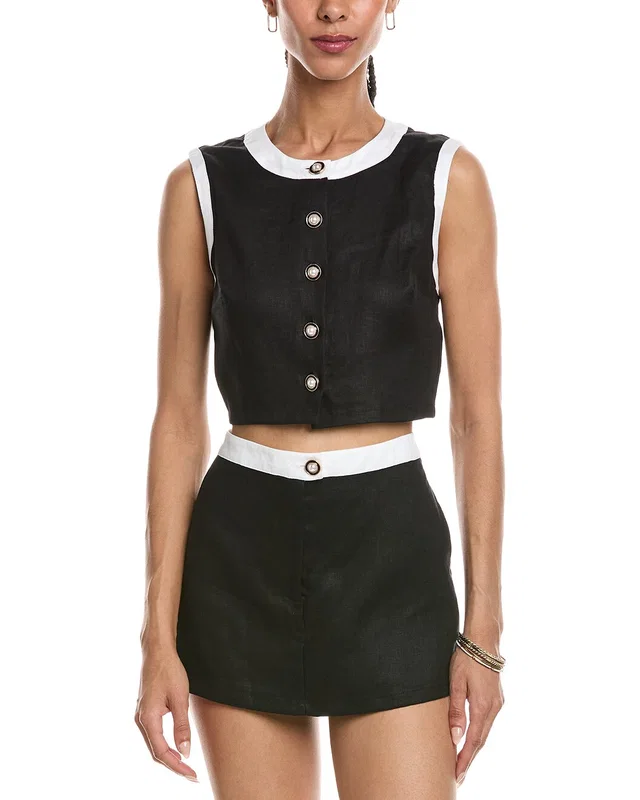 REVERIEE Linen Halter Neck Top, image 1 of 1 from Gilt