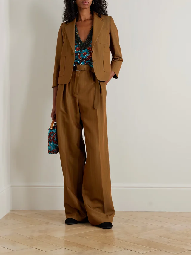 DRIES VAN NOTEN Cropped striped wool-blend twill blazer in Beige, photo 2 of 2 from NET-A-PORTER (Canada)