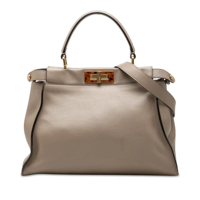 Brown Fendi Medium Leather Peekaboo Iconic Satchel in Brown Leather from Designer Revival