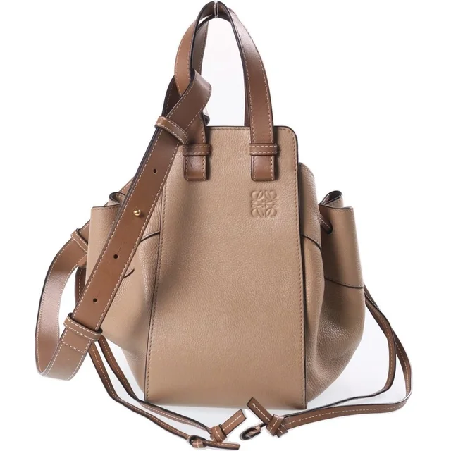 Loewe Hammock Mini 2-Way Shoulder Bag Brown Beige Leather Gold in Brown Leather from The Reluxe