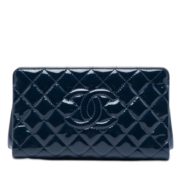 Blue Chanel CC Quilted Patent Timeless Clutch in Blue Patent leather from Designer Revival