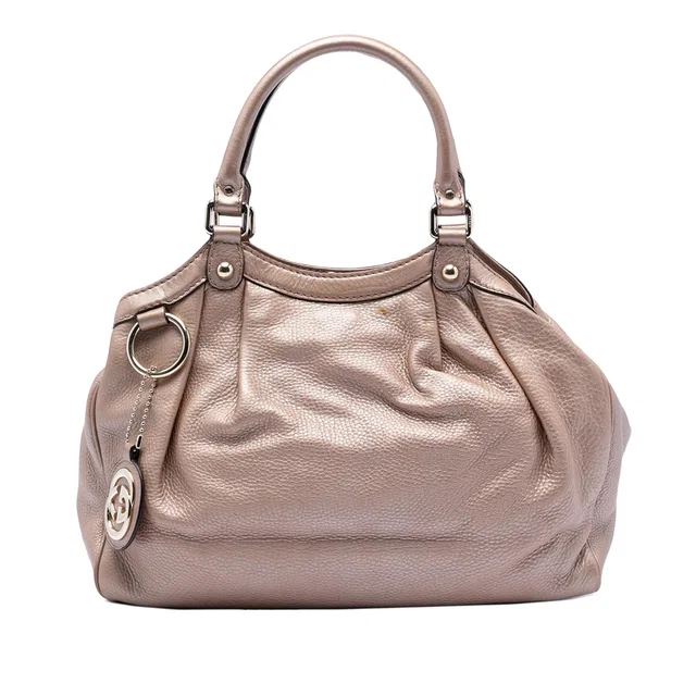 Pink Gucci Medium Metallic Calfskin Sukey Tote in Pink Calfskin from Designer Revival