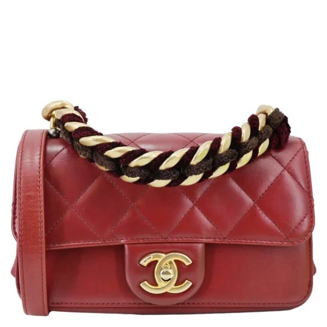 Chanel Straight Lined Flap Mini Quilted Calfskin Leather Crossbody Bag Red in Red Calfskin from Dallas Designer Handbags