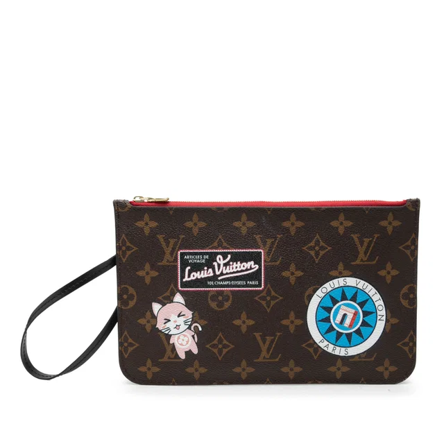 Brown Louis Vuitton Monogram Catogram Neverfull MM Pouch Clutch Bag in Brown Coated canvas from Designer Revival