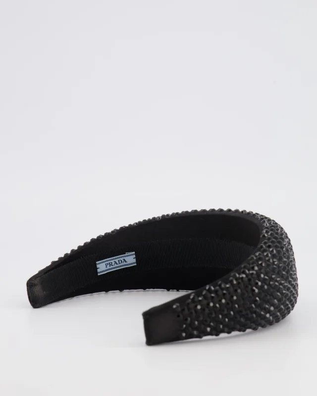 Prada Crystal Embellished Headband in Black Satin from Sellier, photo 5 of 5