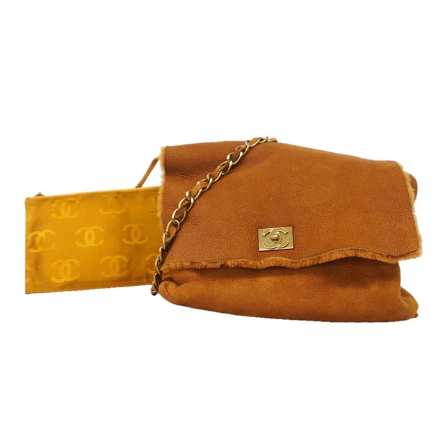 Chanel Shoulder Bag Suede Brown Gold in Brown Suede from The Reluxe