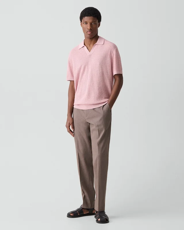 Theory Brenan Polo Shirt in Pacific Linen in CHALK PINK 65% Linen, 23% Cotton, 12% Polyester; Exclusive Of Elastic, photo 13 of 14 from Theory