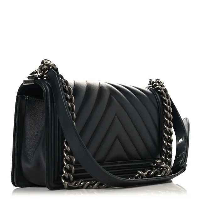 Chanel Chevron Quilted Medium Boy Flap Black in Black Lambskin from FASHIONPHILE, photo 3 of 11