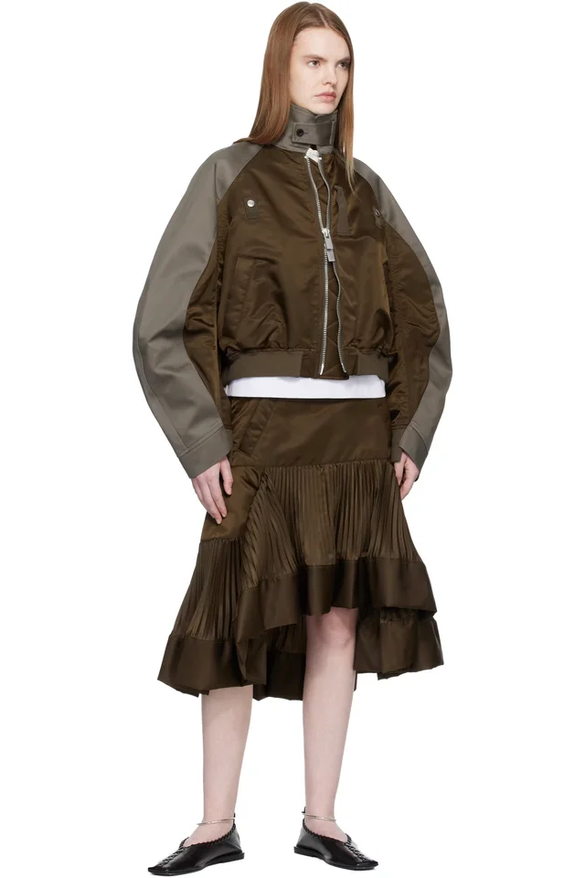 sacai Brown Nylon Twill Midi Skirt, photo 4 of 4 from SSENSE