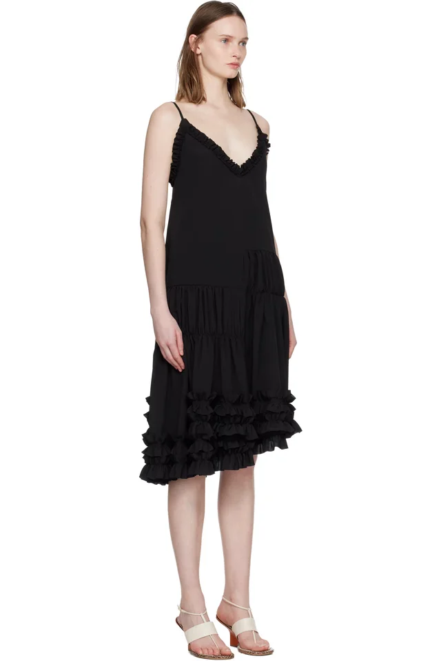 Dries Van Noten Black Asymmetrical Ruffle Minidress, photo 2 of 4 from SSENSE