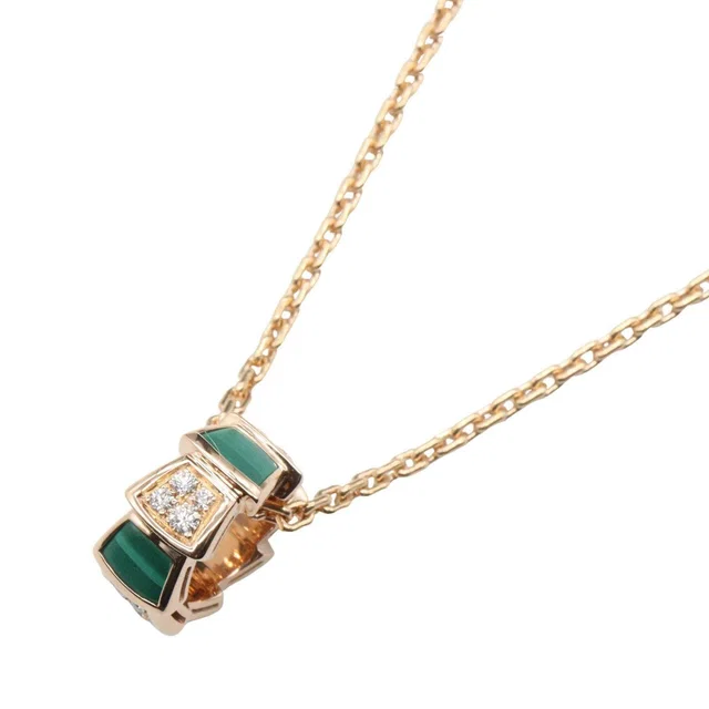 Bvlgari Serpenti Au750 Pink Gold Diamond Malachite Necklace in Pink from LuxUness