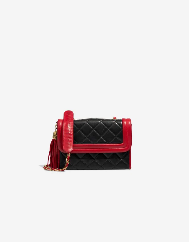 Chanel Flap Bag Small Lamb Black / Red in Black, Multicolour, Red Lambskin from SACLÀB