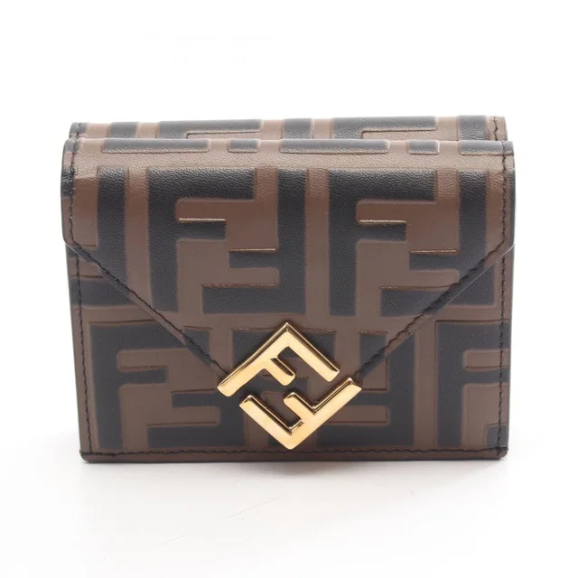 Fendi Trifold Wallet FF Diamond Brown Black Leather in Black Leather from The Reluxe