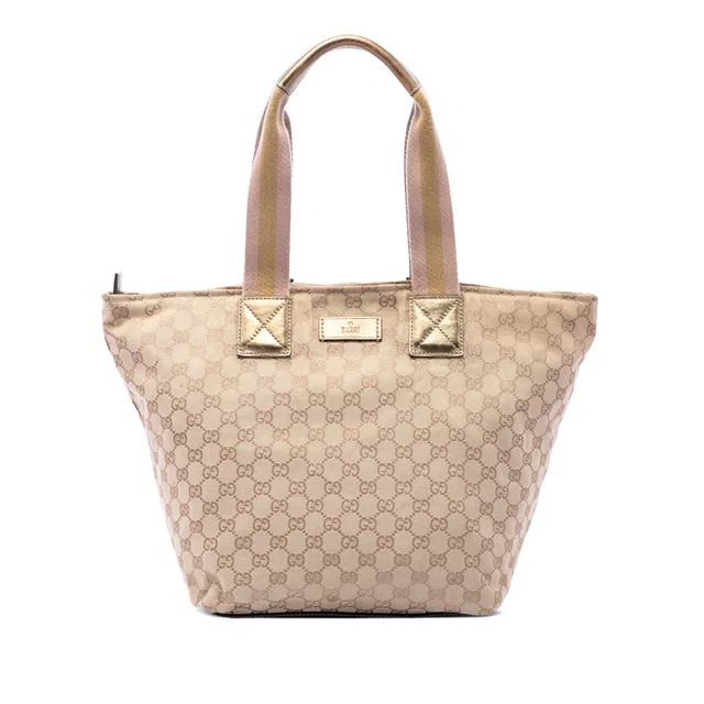 Beige Gucci GG Canvas Web Tote in Beige Canvas from Designer Revival