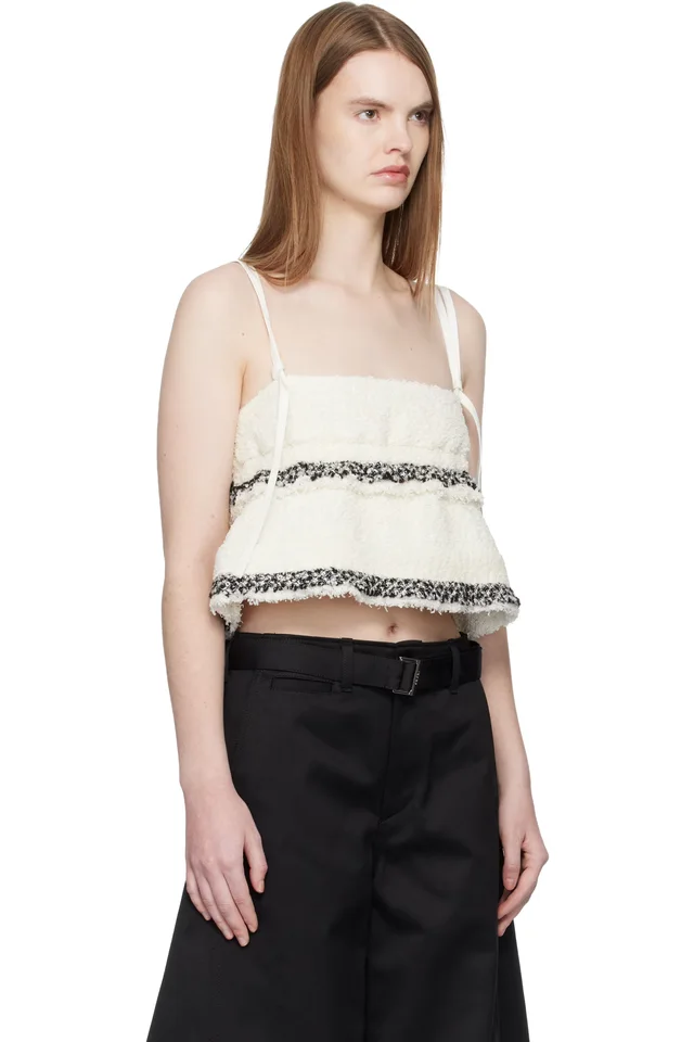 sacai Off-White Tweed Camisole, photo 2 of 2 from SSENSE