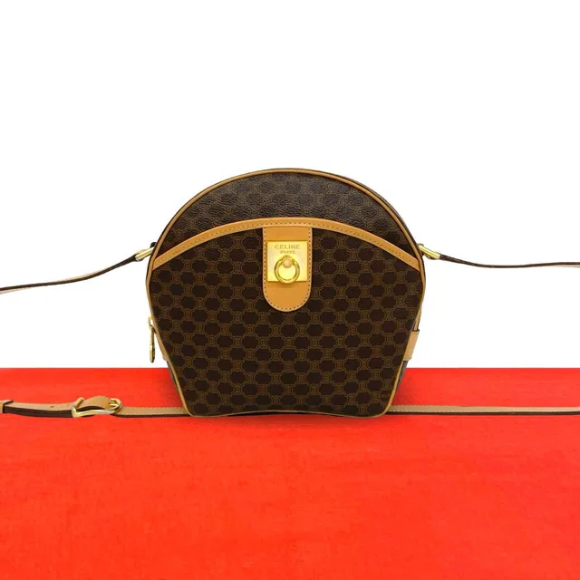 Celine Vintage Macadam Blason Pattern Triomphe Logo Ring Leather Shoulder Bag in Leather from The Reluxe
