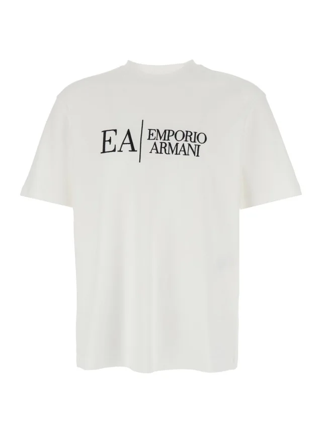 Emporio armani White Crew Neck T-Shirt with Maxi Logo on the Front in Cotton for Men in White 100% Cotton from Gaudenzi Boutique, photo 1 of 1