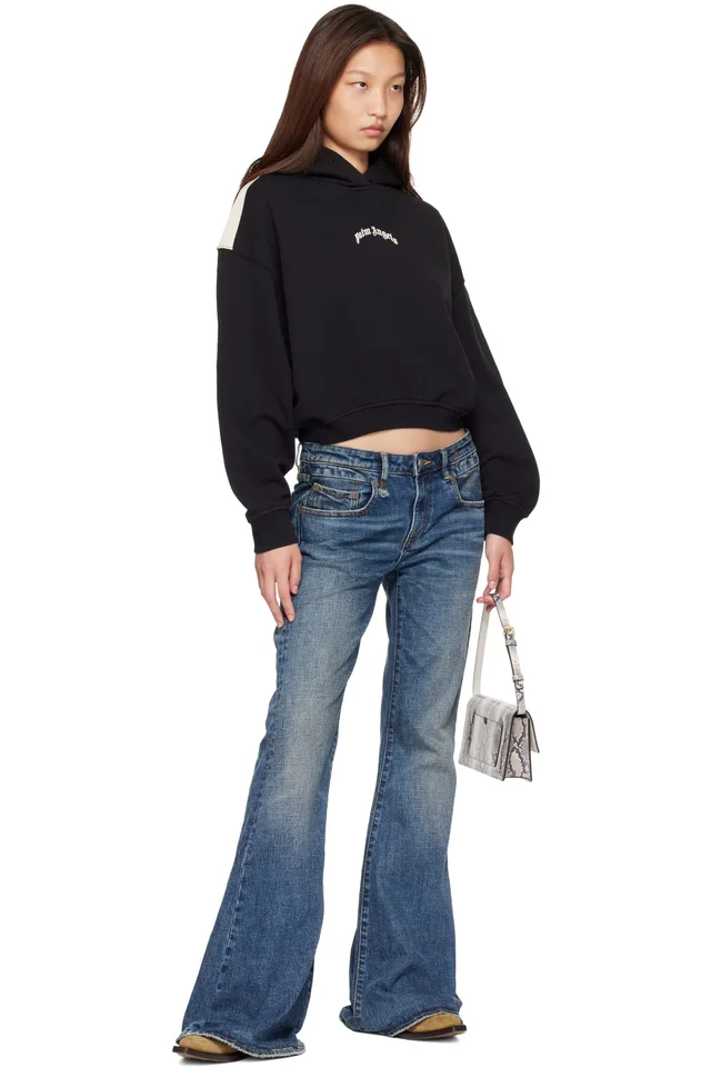Palm Angels Black Curved Logo Loose Crop Hoodie, photo 4 of 4 from SSENSE