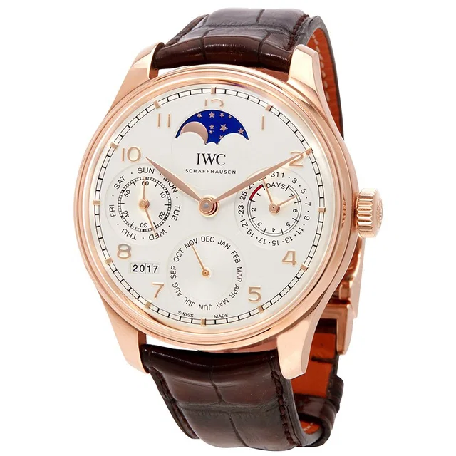 IWC Portugieser Perpetual Calendar Silver Dial Mens Watch IW503302 in gold|gray|pink|red|brown|silver Crocodile from Jomashop.com