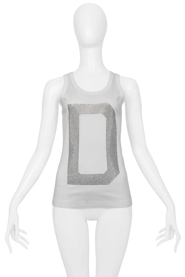 White Tank Top With Gold Rhinestone "D&G" C. 2005 in White Denim from Resurrection Vintage