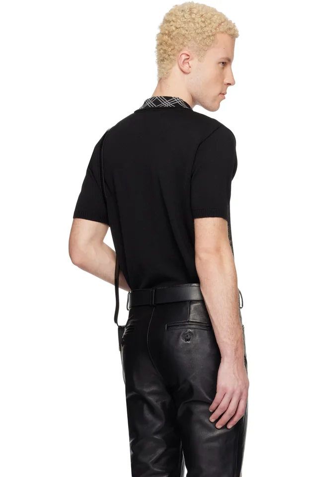 Ernest W. Baker Black Collar Check Jacquard Polo, photo 3 of 5 from SSENSE