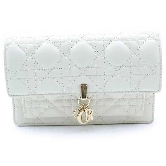 Dior My Cannage Calfskin Leather Daily Chain Shoulder Bag Pouch White Gold in White Calfskin from The Reluxe